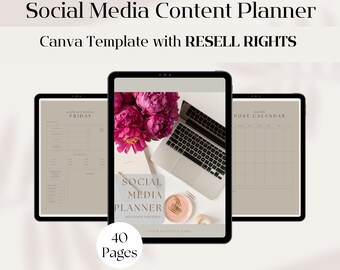 Social Media Content Planner, PLR Content Planner, Instagram Planner, Facebook Planner, TikTok Planner, Pinterest Planner Resell Rights