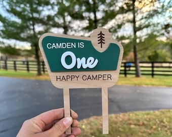 ONE Happy Camper First Birthday Cake Topper | National Park Party | 1st Birthday Party Decorations |ONE Cake Topper|Personalized Cake Topper