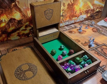 DnD Vault for Dice in Burn Old Wood Style, Personalized Dice Box Storage, DnD Dice Case, Custom Dice Rollitng Tray and Vault Dice Tower