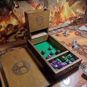 DnD Vault for Dice in Burn Old Wood Style, Personalized Dice Box Storage, DnD Dice Case, Custom Dice Rollitng Tray and Vault Dice Tower