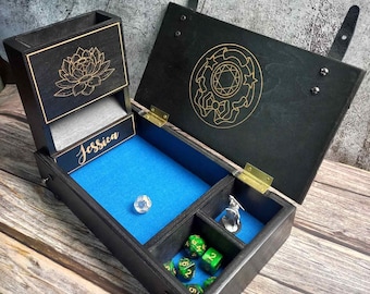 Golden compass Box for travel and adventure Dice box and dice tray Custom Personalized Dice tray Dice tower black Dragons rpg dice organizer