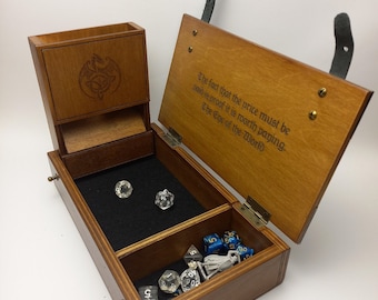 Set brown dice tray and dice tower dice box Dragons Dice Tray legend box Personalized dice storage Dice tray Dice tray dnd critical role