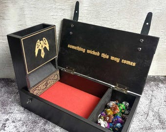 Birds' dice holder. Set Black dice tray and dice tower dice box Dragons Dice Tray. Personalized dice storage and Dice tray