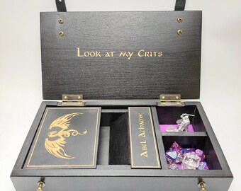 Black box with celtic Dragon, dice box RPG box. Dragons Dice Tray rpg Personalized dice storage