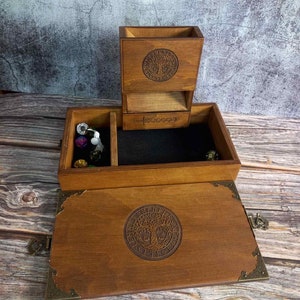 DnD Vault for Dice in Burn Old Wood Style, Personalized Dice Box Storage, DnD Dice Case, Custom Dice Rollitng Tray and Vault Dice Tower