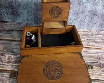 DnD Vault for Dice in Burn Old Wood Style, Personalized Dice Box Storage, DnD Dice Case, Custom Dice Rollitng Tray and Vault Dice Tower