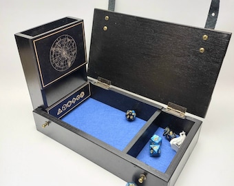 Golden compass Box for travel and adventure Dice box and dice tray Custom Personalized Dice tray Dice tower black Dragons rpg dice organizer