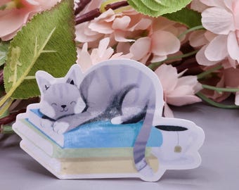 Cute Kitty Sticker - Bookworm Sticker - Cozy cat sticker