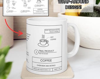 Father's Day Engineer Mug Funny Blueprint Coffee Cup Engineering Dad Technical Schematic Gift for Civil Mechanical Electrical Engineer Dad