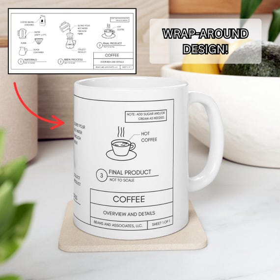 Funny Engineer Mug Gift, Coffee Blueprint Mug, Gifts for Engineers, Engineering Dad Gift, Architects Gift, Civil Engineer, Gift Dad Engineer