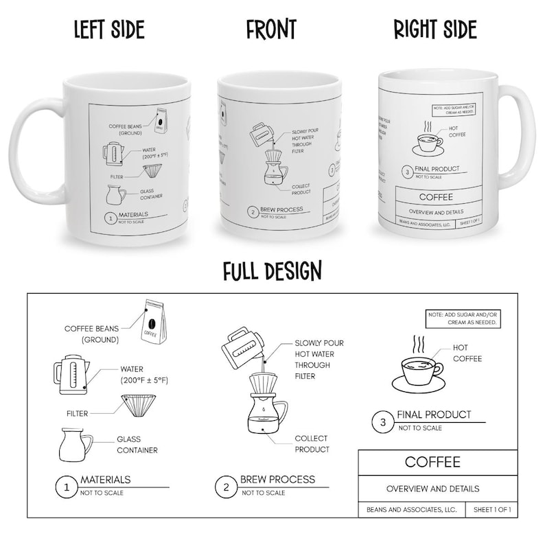Funny Engineer Mug Gift, Coffee Blueprint Mug, Gifts for Engineers, Engineering Dad Gift, Architects Gift, Civil Engineer, Gift Dad Engineer image 2