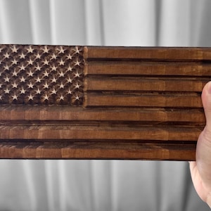 Rustic Wooden American Flag Wall Art - Handcrafted Patriotic Home Decor - 50 Star Carved Wood Flag Sign - USA Veteran Gift - Farmhouse Wall