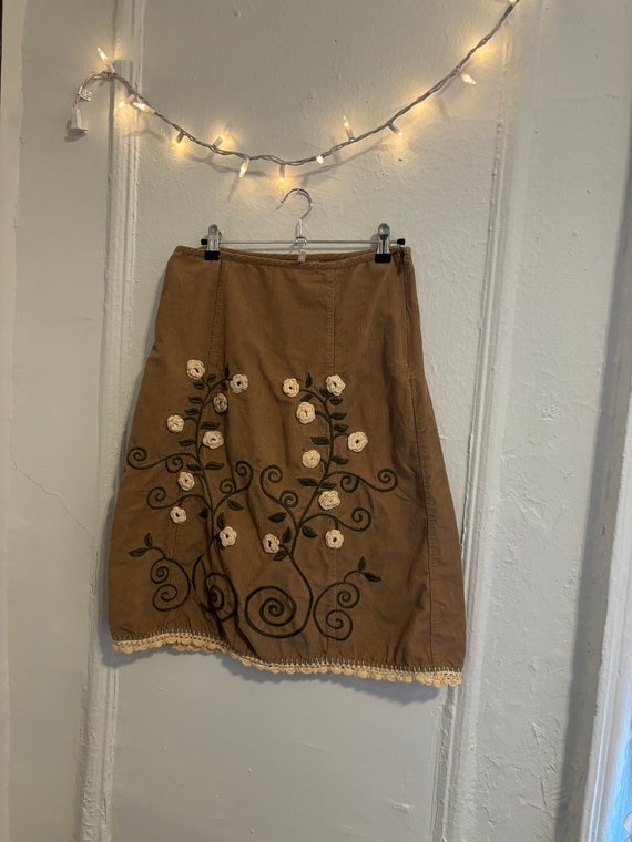Y2K Vintage Fairycore Embroidered Corduroy Skirt - image 5