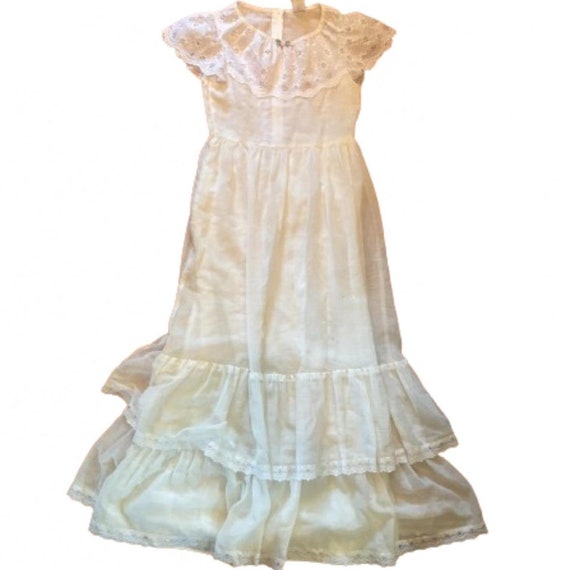 1970’s White Lace Prairie Dress Girls Size 10 - image 1