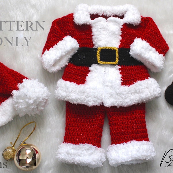 Christmas Baby Santa Suit Pattern, Santa Hat, & Santa Boots Crochet PATTERN ONLY Set - Size 0 to 3 month -  PDF File Instant Download