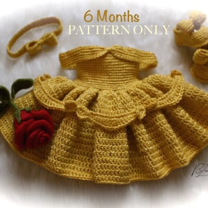 Princess Baby Belle Dress, Headband, & Shoes Crochet Pattern - Size 6 month - PATTERN ONLY - PDF File Instant Download