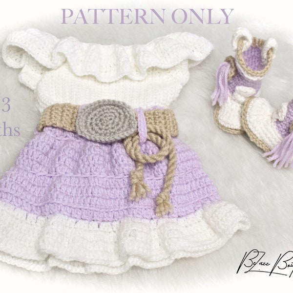 Baby Cowgirl Outfit Pattern, Shirt, Skirt, Belt, Lasso,& Boots Crochet PATTERN ONLY- Size 0 to 3 month -  PDF File Instant Download