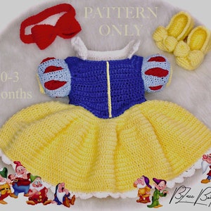 Snow White Baby Crochet Set PATTERN ONLY - Dress, Heels, & Headband - Size 0 to 3 month - PDF File Instant Download