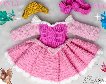 Sleeping Beauty Baby Crochet Set PATTERN ONLY - Dress, Crown Headband, & Heels - Size 0 to 3 month - PDF File Instant Download