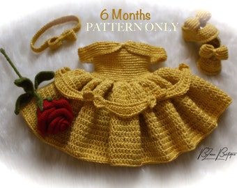 Princess Baby Belle Dress, Headband, & Shoes Crochet Pattern - Size 6 month - PATTERN ONLY - PDF File Instant Download