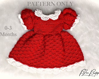 Christmas Baby Dress PATTERN ONLY - Size Newborn to 3 month - PDF File Instant Download