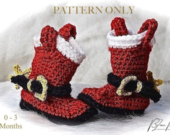 Baby Christmas Cowgirl and Cowboy Boots with Spurs Crochet PATTERN ONLY - Size Newborn to 3 month - PDF File Instant Download