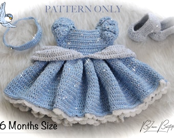 Princess Cinderella Baby Crochet Set PATTERN ONLY - Dress, Heels, & Headband - Size 6 month - PDF File Instant Download