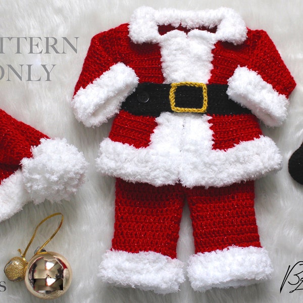 Christmas Baby Santa Suit Pattern, Santa Hat, & Santa Boots Crochet PATTERN ONLY Set - Size 12 month -  PDF File Instant Download