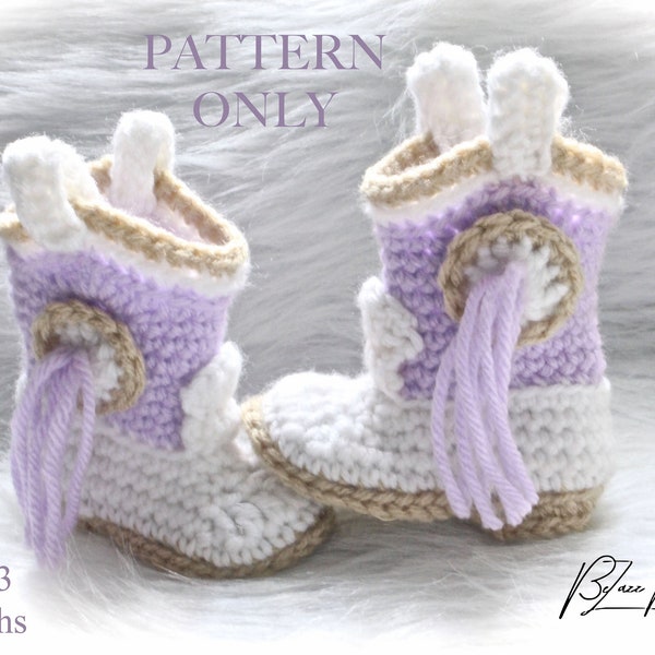 Baby Cowgirl/boy Boots Crochet PATTERN ONLY - Size Newborn to 3 month - PDF File Instant Download