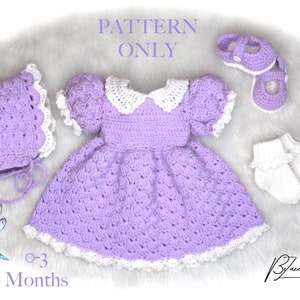 Baby Bonnet Dress Set Crochet PATTERN ONLY - Size Newborn to 3 month - PDF File Instant Download