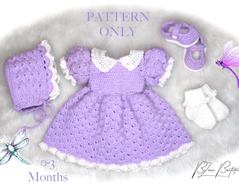 Baby Bonnet Dress Set Crochet PATTERN ONLY - Size Newborn to 3 month - PDF File Instant Download