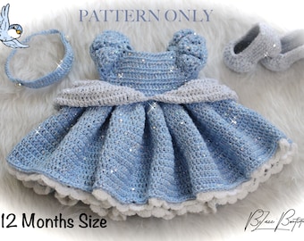 Princess Cinderella Baby Crochet Set PATTERN ONLY - Dress, Heels, & Headband - Size 12 month - PDF File Instant Download