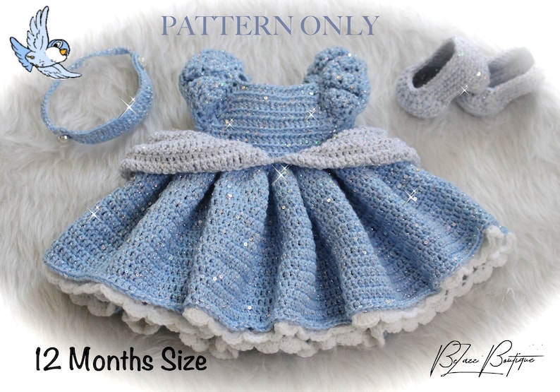 Princess Cinderella Baby Crochet Set PATTERN ONLY Dress, Heels, & Headband Size 12 month PDF File Instant Download image 1