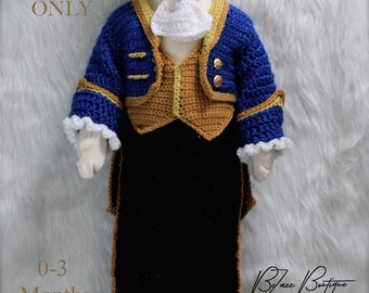 Baby Beast Prince Tuxedo Suit Pattern, Crochet PATTERN ONLY Jacket, vest, pants, tie Set - Size 0 to 3 month -  PDF File Instant Download