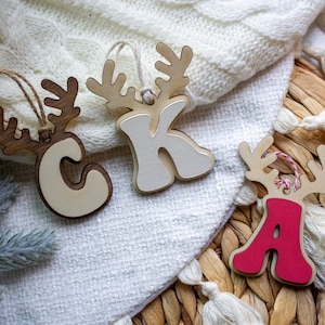 Christmas Stocking Tags | Reindeer Letter Gift Tags | Cute Kids Christmas Tags | Wooden Letter Ornaments | Christmas Letter Gift Tags