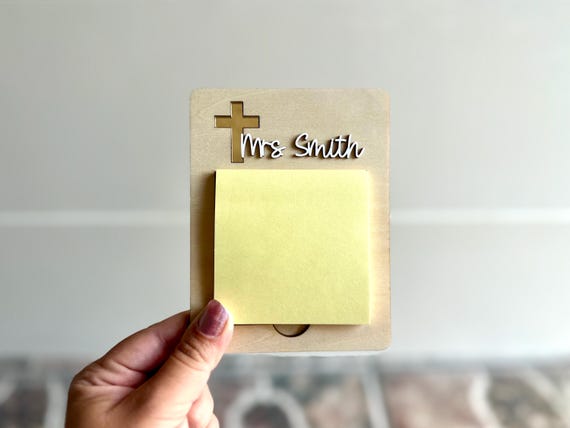 Christian Teacher Gift Sticky Note Holder | Personalized Faith Teacher Appreciation Gift | Custom Bible Verse Office Decor