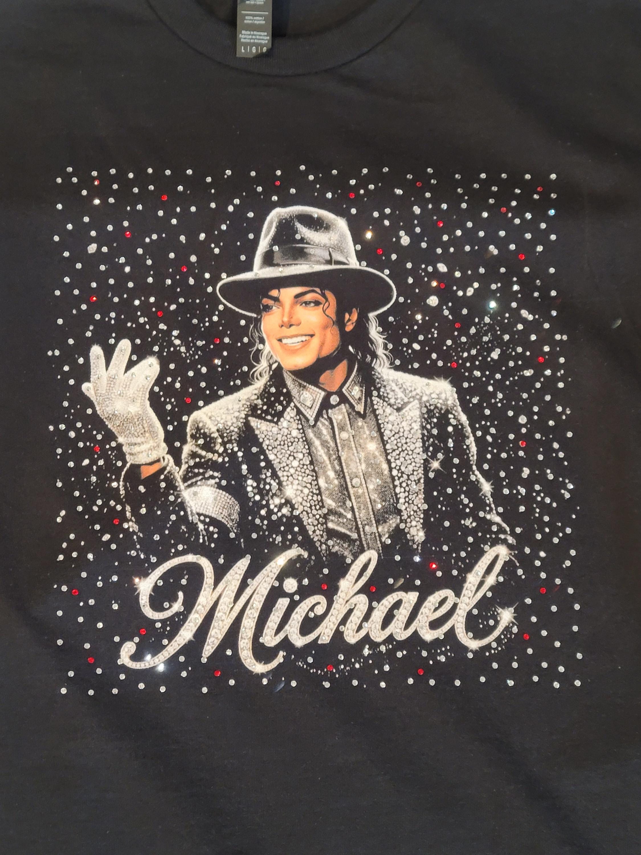 Michael Jackson Black Rhinestone T-shirt, MJ T-shirt, King of Pop