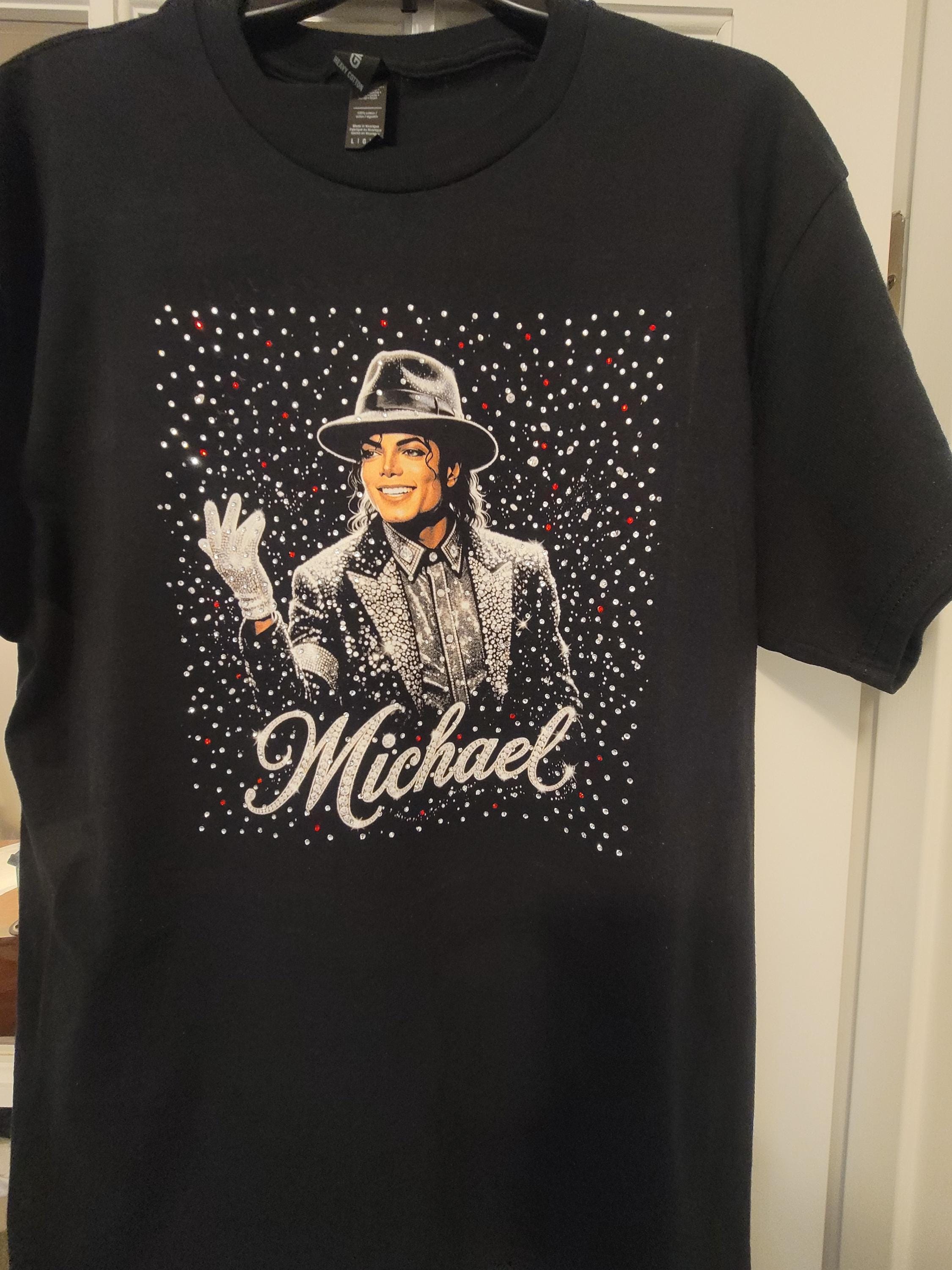 Michael Jackson Black Rhinestone T-shirt, MJ T-shirt, King of Pop