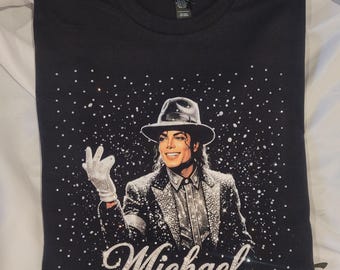 Michael Jackson Rhinestone Black T-shirt, MJ T-shirt, King of Pop Tee, MJ Bling T-shirt