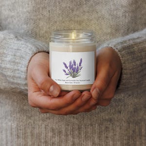 White Sage and Lavender Scented Soy Candle, 9 oz Soy Candle with Lid
