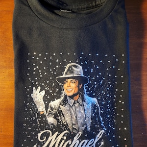 Michael Jackson Black Rhinestone T-shirt, MJ T-shirt, King of Pop