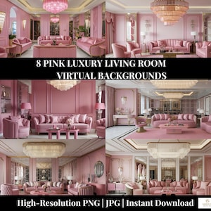 Fondos de Zoom de lujo en rosa / Sala de estar elegante / Descarga digital para reuniones virtuales