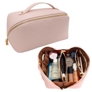 Reisekosmetiktasche mit großer Kapazität, Reise-Make-up-Tasche, mit 3 Reißverschlüssen, einfachem Zugang, Kulturtasche, PU-Leder, Brautparty und Geschenk für alle.