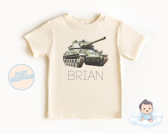 Tank - Military Tank Personalized Toddler Tee - Army Tank - Cute Name Onesie - Gift for Kid - Military - Boho Natural Toddler & Youth Tee