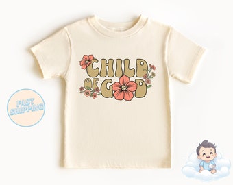 Child of God-peuter-T-shirt - religieus kindershirt met retro bloemen