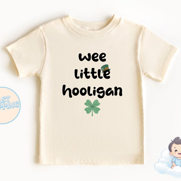 Camiseta para niños pequeños - Wee little Hooligan - Camisa del Día de San Patricio - Wee Little Hooligan Kids Retro Camiseta - Retro Natural Onesie - Camiseta para niños