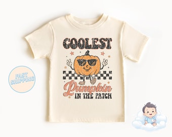 Coolest Pumpkin In the Patch Toddler Shirt - Retro Fall Kids Tee - Boys Halloween Natural Shirt - Pumpkin Patch
