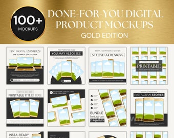 Gold Edition Done for You mockup-sjabloonbundel voor digitale producten | Bewerken in canvas | Sjabloon voor zwart en goud apparaat voor Etsy-verkopers