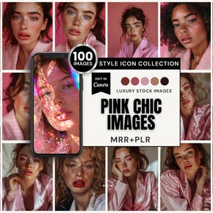 The Pink Chic Collection is a gorgeous set of 100 AI-generated stock images that mix glamour with laid-back elegance. Featuring soft, glowing pink tones, these images beautifully showcase the youthful, radiant charm of women, making them perfect for adding a touch of luxury to your digital projects. Opens in Canva.