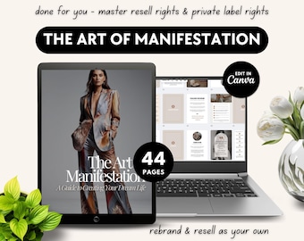 Mindset eBook Guidebook | The Art of Manifestation | 44 Pages | 5 Cover Pages and Master Resell Rights/PLR | Edit Canva | Law of Attraction